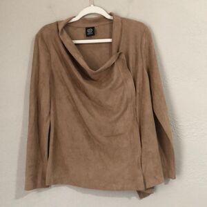 Bobeau Size S Faux Vegan Suede Leather Lightweight Drape Jacket in Khaki